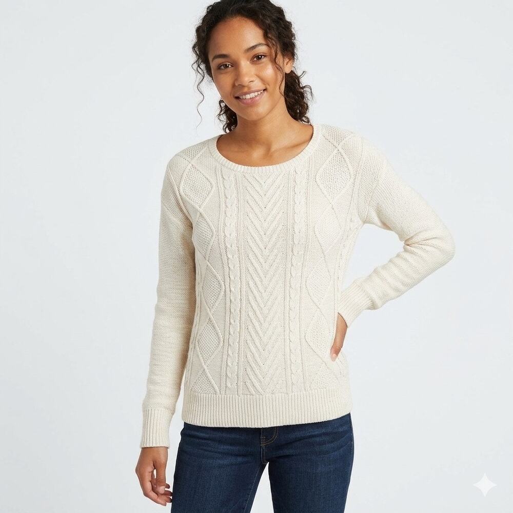 Mossimo Womens Cable Knit Sweater XS Cream Metallic Threading Long Sleeve Cotton